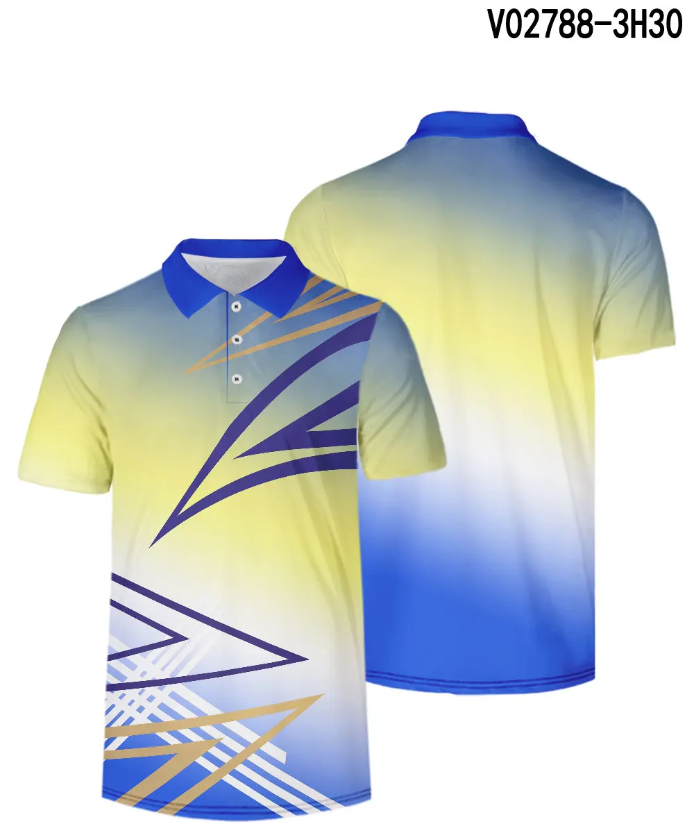 WAMNI теннисная 3D рубашка поло градиентная Мужская Спортивная сухая тонкая Высококачественная свободная уличная рубашка поло с отложным воротником дышащая - Цвет: V02788