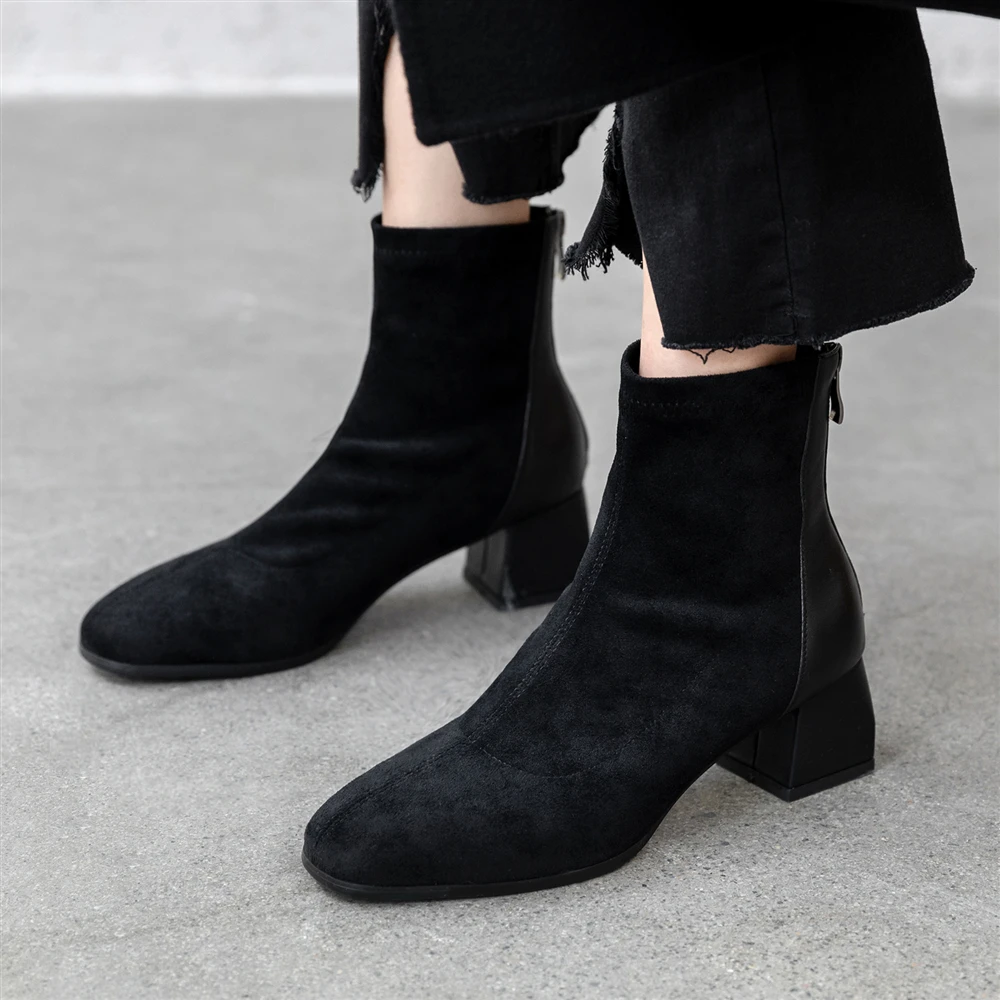 

Plus Size 34-43 Slim Stretch Ankle Boots for Women Sock Boots Square High Heel Boots Shoes Woman Fashion Feminina Women Boots