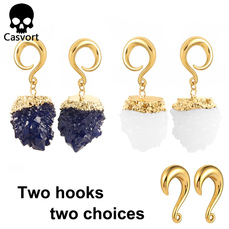 Casvort new arrival hook ear plugs resin dangle ear tunnel stainless steel gold ear weight ear gauges body piercing