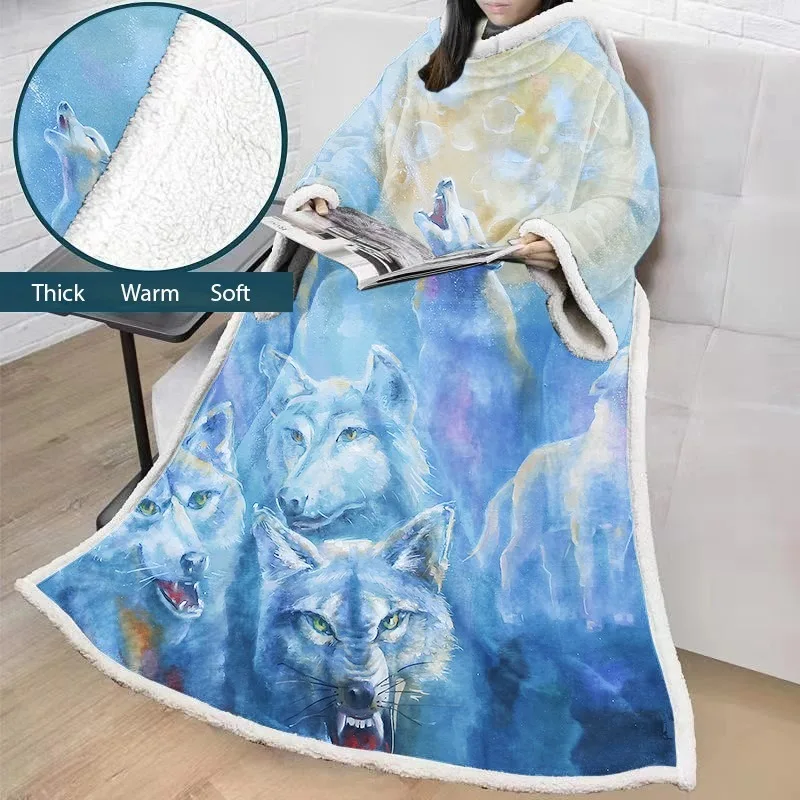 

Fierce Wolf Blanket with Sleeve Super Soft Flannel Wearable Blanket Loose Warm Winter Wearable Blanket Bathrobe Witchcraft Cloak