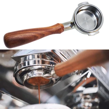 

Coffee Bottomless Portafilter Group-head 58MM Coffee Machine Solid Wooden Handle 304 Stainless Steel Coffee Tools Wholesale