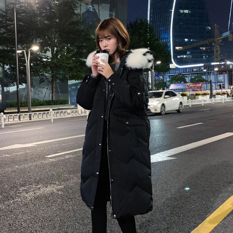 TopFurMall)European Winter Women Parkas Down Coats Jackets Real Fox Fur Hoody Lady Long Outwear Overcoat LF9168