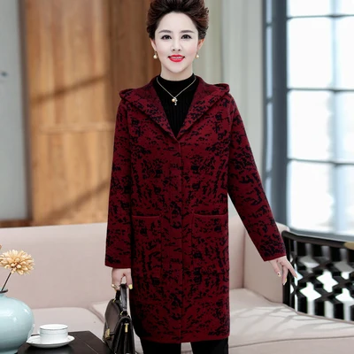 wine red Новая одежда для мамы Осенняя и Wnter куртка Длинная ветровка Мода плюс размер 5XL пальто женское кашемировое пальто с капюшоном f1624 - Цвет: wine red