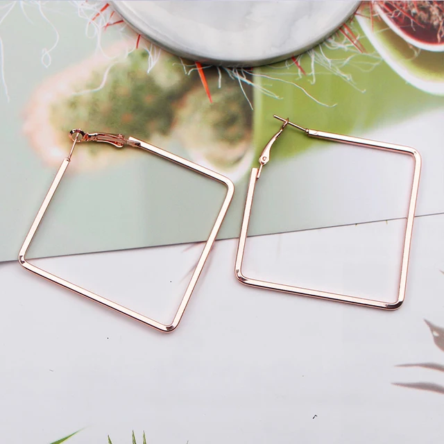 Fashion Korea Geometric Hoops Earring For Women Gold Color Punk Style Rings Women Earring Fashion Jewelry 2021 Trend,1 Pair 4