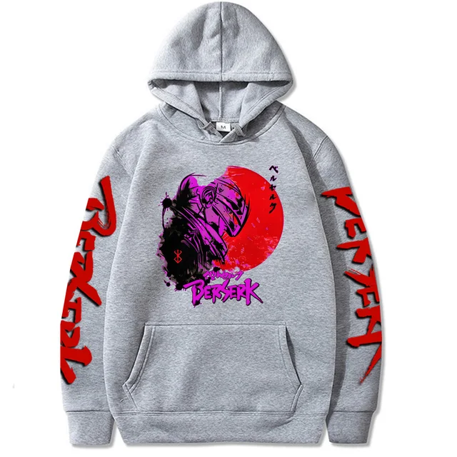 Anime Hoodie Berserk Harajuku Guts Eyes Manga Hoodies Sweatshirt Graphic Winter Pullover Fashion Long Sleeve Men/Women Hoody Light Grey2