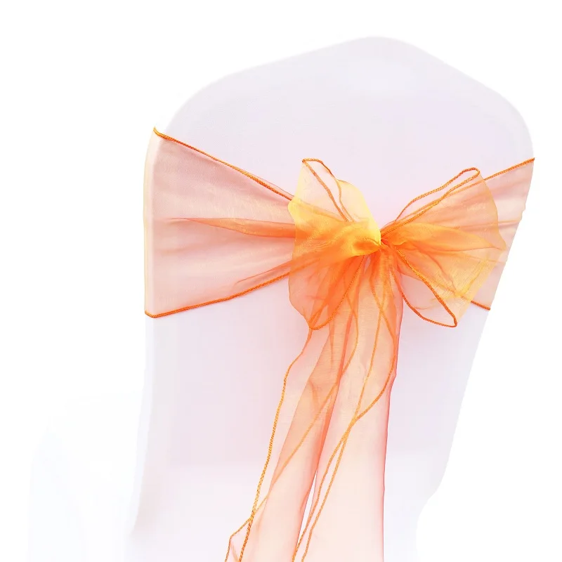 Coral Orange 100 шт./компл. органза высокое качество накидки на стулья для свадебного стула Узел крышка украшения стульев лук ремень Галстуки для свадьбы, банкета, на застежке - Цвет: Coral Orange