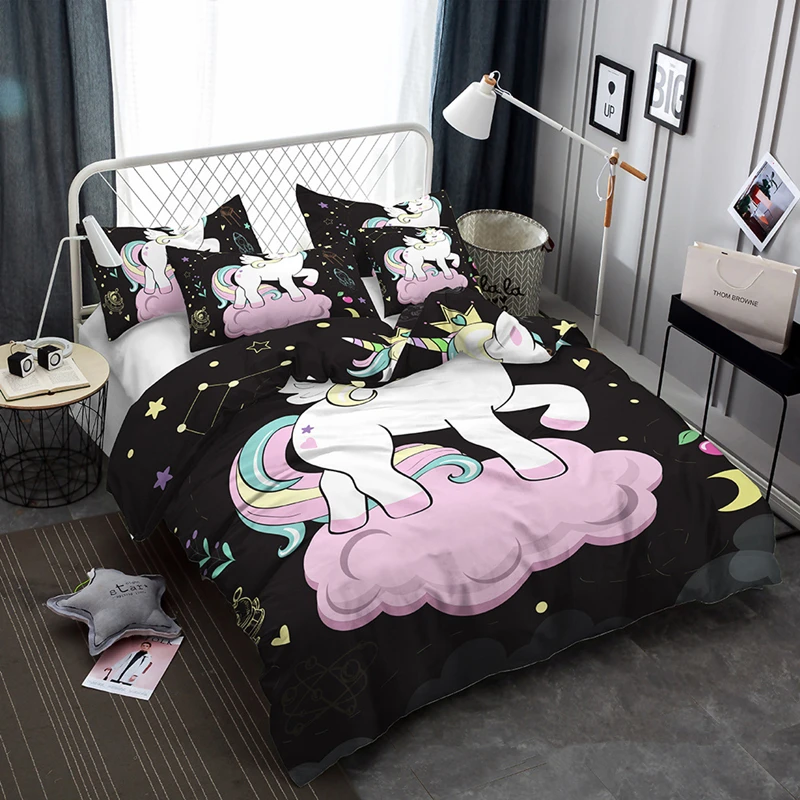 Fashion Cartoon Unicorn Bedding Set Duvet Cover Pillow Case Twin