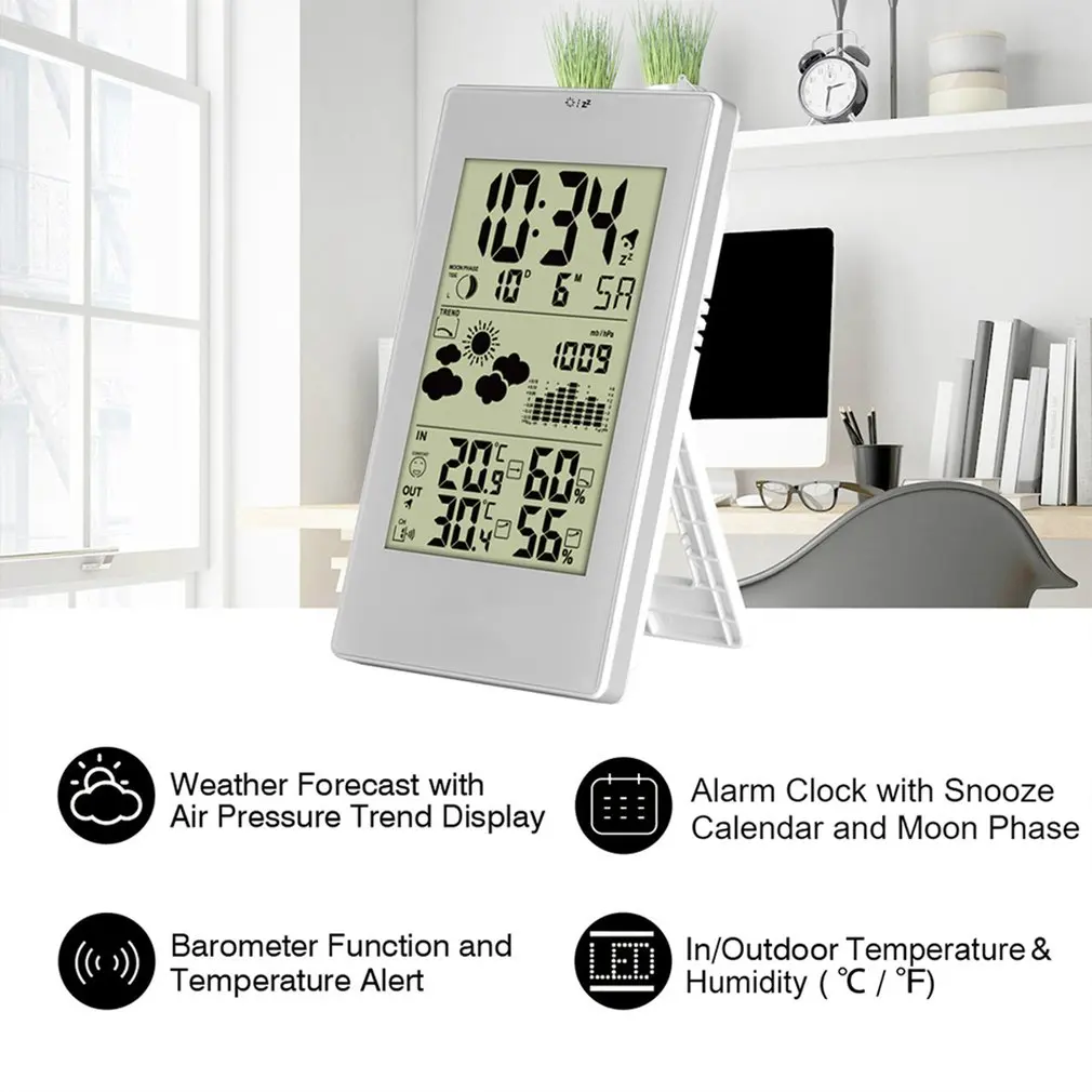 FJ3352 Weather Station With Barometer Forecast Temperature Humidity Wireless Outdoor Sensor Alarm and Snooze Digital Clock