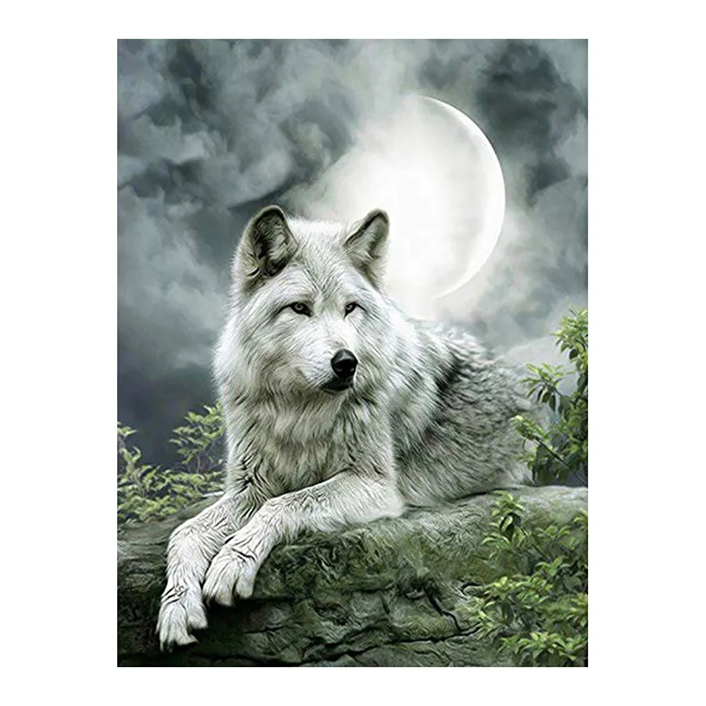 

Moon Night and Wolf Diamond Painting Animal Round Full Drill Nouveaute DIY Mosaic Embroidery 5D Cross Stitch home decor gifts