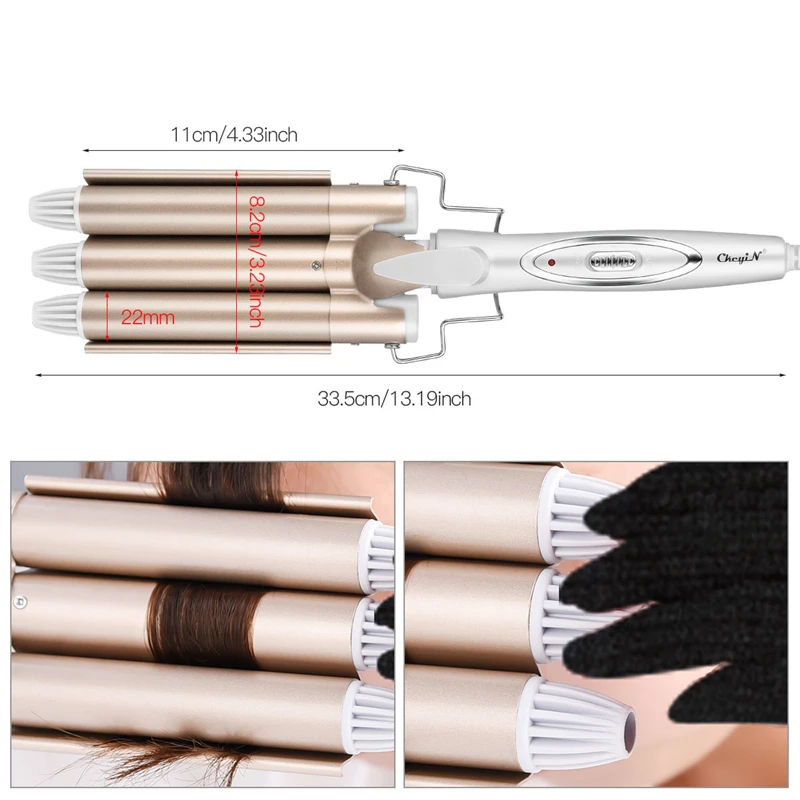  CkeyiN Deep Curly Hair Styler Ceramic Triple Barrel Curling Iron Wave Machine Pro Spiral Hair Curle