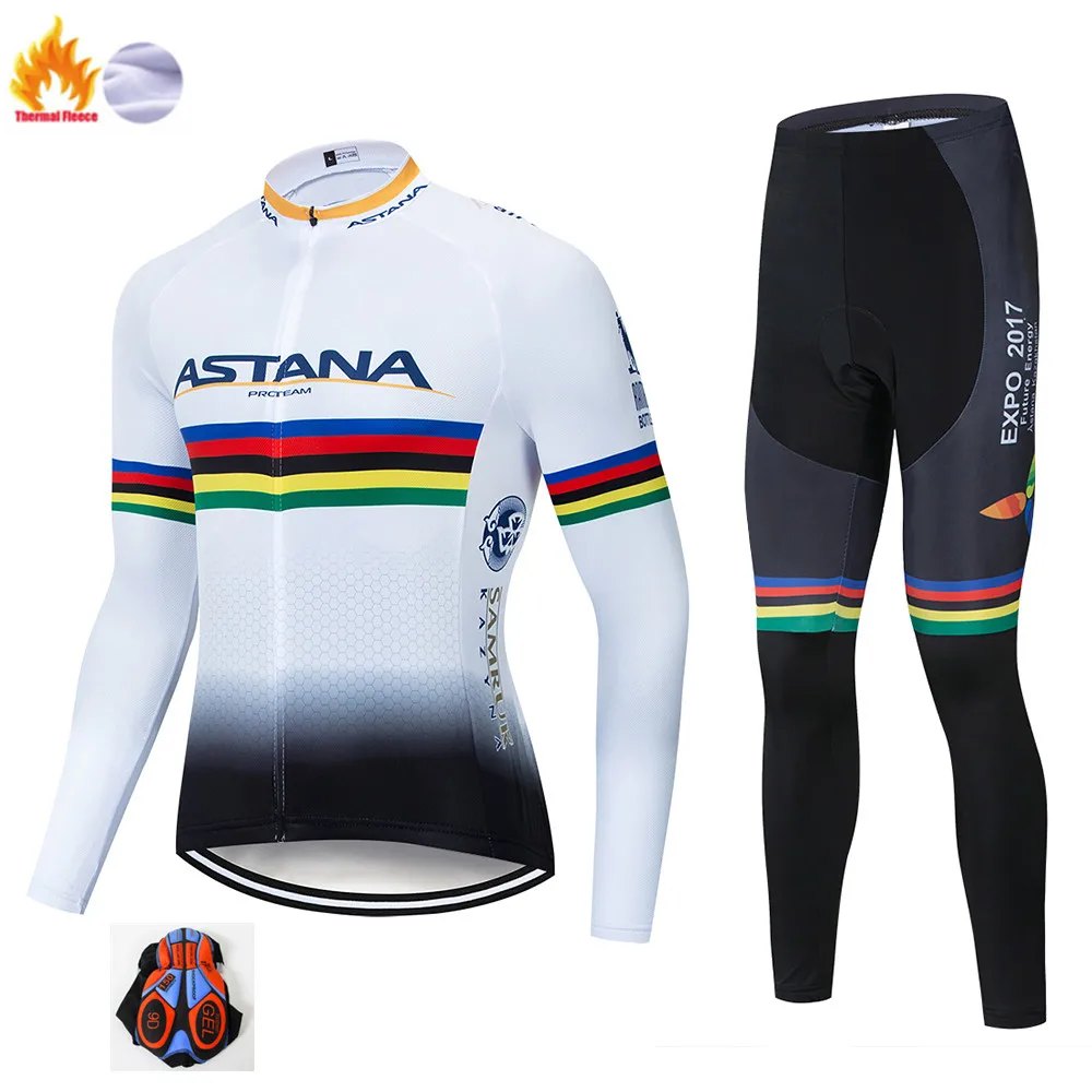 Астана Maillot Ropa Ciclismo Invierno зимняя велосипедная Джерси термальная флисовая одежда с длинным рукавом велосипедная одежда - Цвет: Winter suit