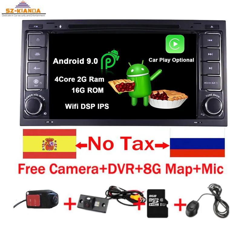 4Core 2G Ram 16G Rom " HD ips сенсорный экран Android 9,0 автомобильный dvd-плеер для Volkswagen VW Touareg T5 Transporter Multivan 2004-2011 радио аудио стерео - Цвет: 4Core 2G Ram 16G Rom
