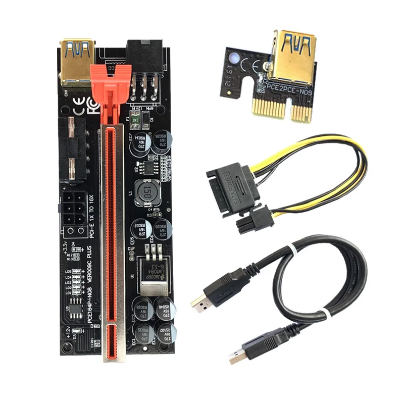 Переходная карта VER009S PCI-E Райзер 009S PCI Express PCIE 1X до 16X расширитель 1 м 0 6 USB 3 кабель SATA