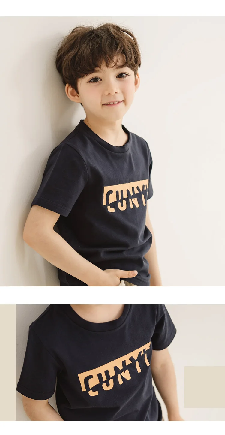 Junichi Yield Summer New Style BOY'S T-shirt Big Boy Solid Color Short Sleeve T-shirt Boys Printed T-shirt