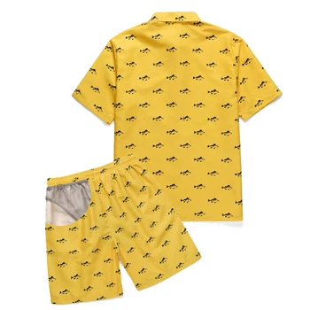 

Loose men quick dry beach pants suit straight casual fish Digital Print Shirt light lined shorts loose