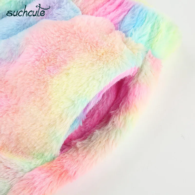 SUCHCUTE/меховые радужные штаны из овчины для женщин; теплые штаны-шаровары с эластичной резинкой на талии; спортивные штаны; брюки для бега в стиле панк; уличная одежда; женские брюки