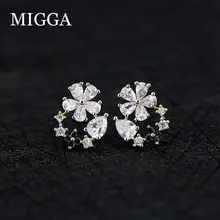 MIGGA блестящие серьги-гвоздики в виде цветка для Для Женщин Девочек Золотой Цвет кубический циркониевый серьги Модные украшения