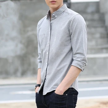 

Men Clothes 2019 Spring New Fashion Casual Slim Cotton Oxford Bottoming Shirt Long Sleeve Mens Dress Shirts