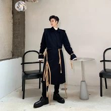 M-XXL! темная хлопковая однобортная длинная свободная ветровка с асимметричной структурой pioneer