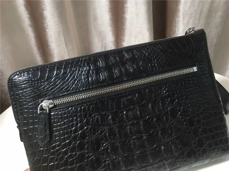 Business style Authentic Crocodile Head Skin Zipper Closure Men's Wristlets Bag Genuine Alligator Leather Male Clutch Card Purse