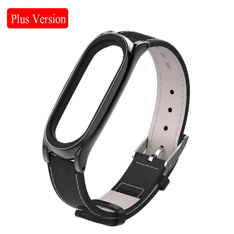 PLUS Black Для mi band 4 из натуральной кожи, металлический каркас, кожаный ремешок плюс для Xiaomi mi, браслет 4, браслет для mi Band 4, NFC, TF ремешок - Цвет: PLUS Black