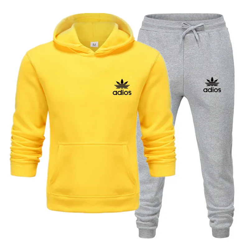 Yellow-QH ADIOS Printing Men's Sets drop shipping hoodies+Pants Harajuku wholesale Sport Suits Casual Sweatshirts Tracksuit Sportswear - Цвет: Yellow-QH