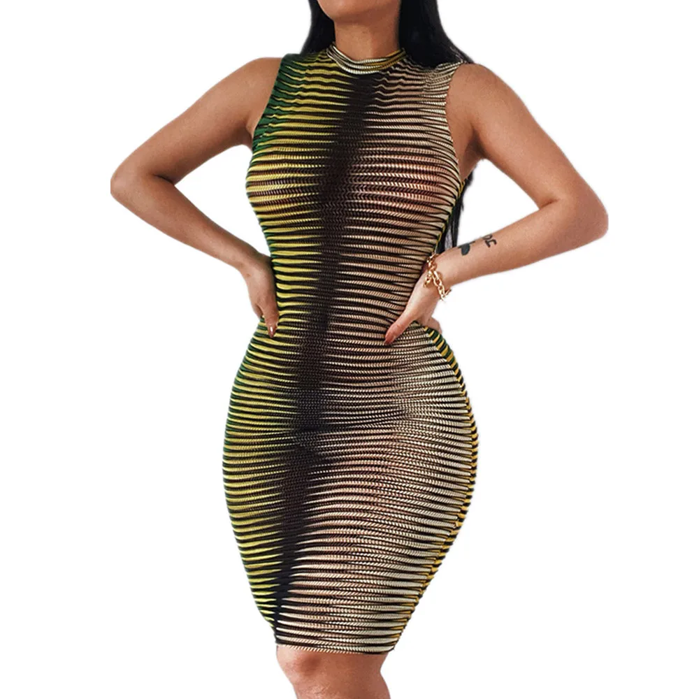 2021 Donna High Street Slim Fit Bag Hip Vest Dress Bottom Stretto Dress Spring Sun Tank Party Club Bodycon Sexy Stripe Dress