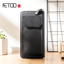 AETOO кожаный Длинный кошелек на молнии, кожаная повседневная мужская сумка, винтажная ручная сумочка