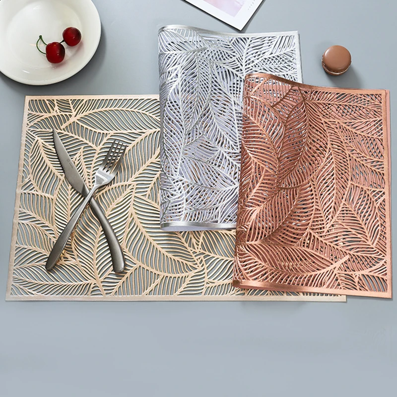 

Rectangle Placemats Table Setting Home Dining Wedding Decor Non-Slip Insulation PVC Hollow Placemat Fashion Bowl Coaster Pads