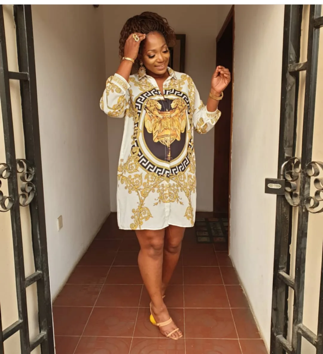hot sales lion digital printing dress long-sleeved shirts African women's clothing out monarch