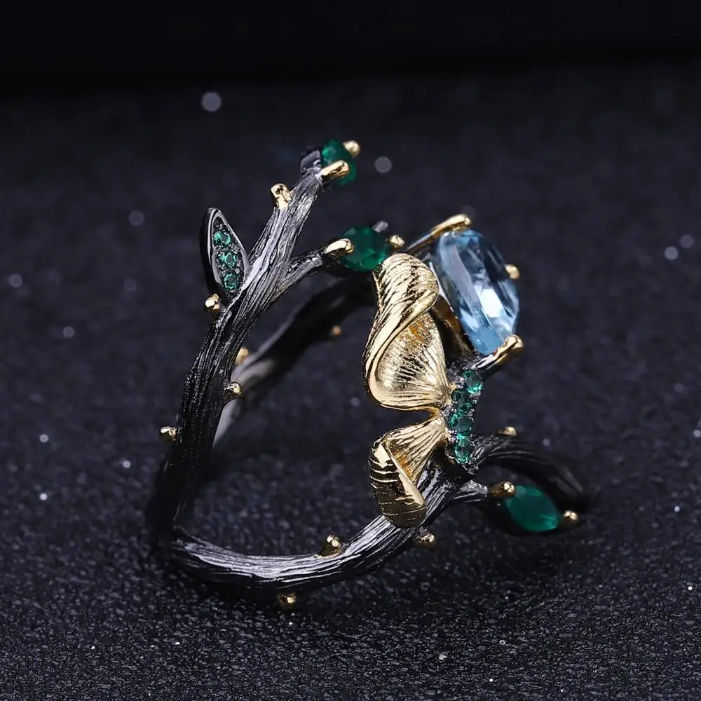 GEM'S BALLET 2.29Ct натуральное небесно-голубое топазовое кольцо 925 пробы Серебряное Оригинальное весеннее кольцо с бабочкой для женщин ювелирные изделия