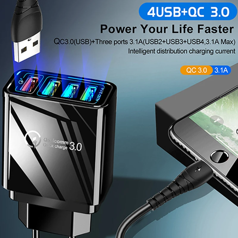 Быстрая зарядка 3,0 USB быстрое зарядное устройство для samsung iPhone 78 huawei P20 портативный планшет QC 3,0 быстрое настенное зарядное устройство US EU UK Разъем-адаптер