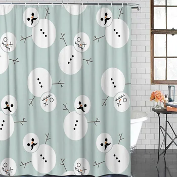 

Waterproof Polyester Fabric Shower Curtain Funny Snowman Christmas Theme Shower Curtain