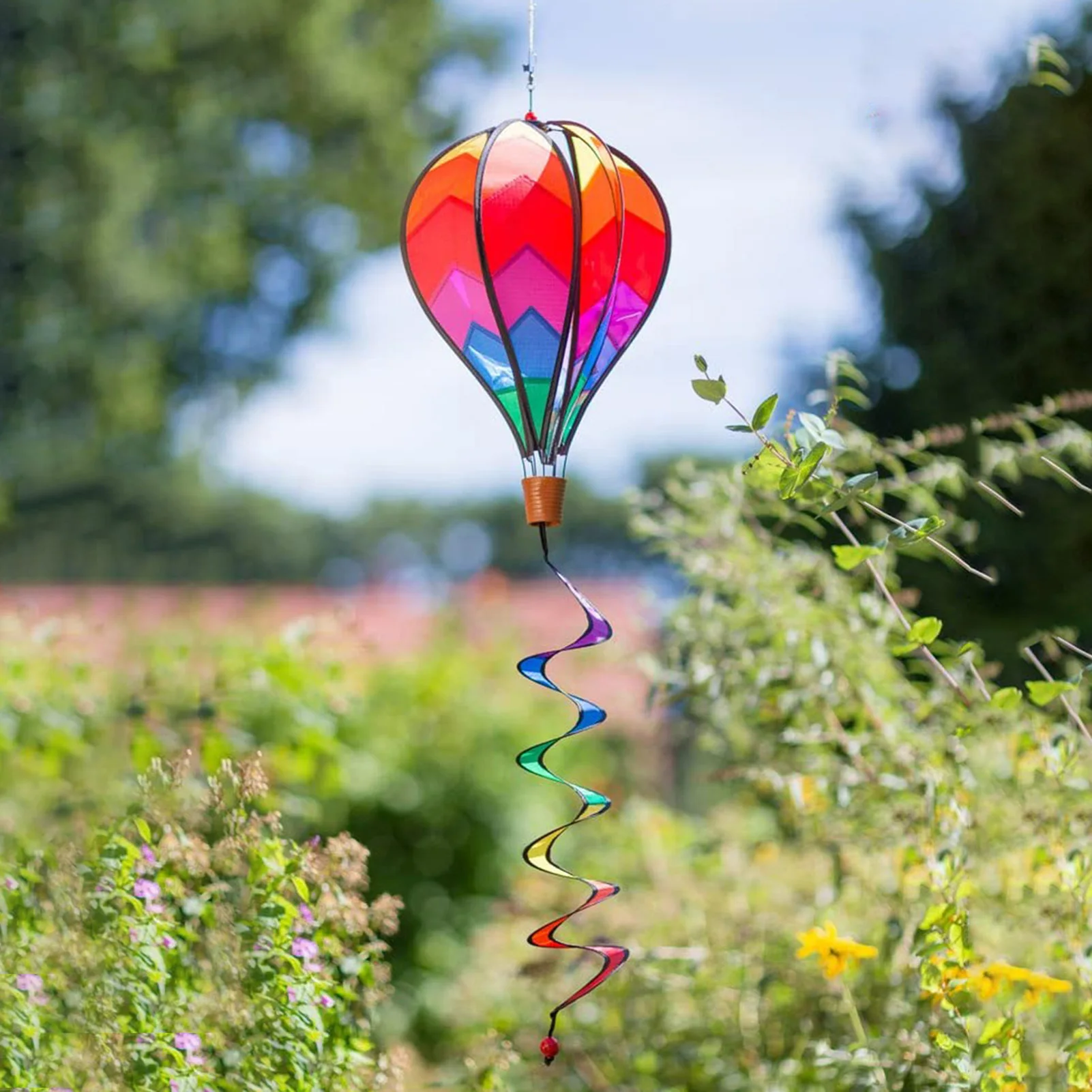 Wind Chimes Rainbow Hot Air Balloon Wind Spinner Rotating Sequins Windmill Outdoor Hanging Rainbow Color Attractions Astounding