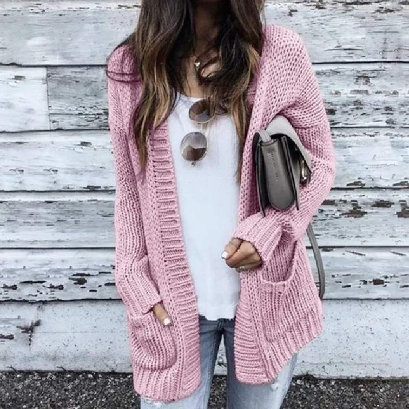 

Solid Cardigan Long Sleeve Knitted Sweater Women Pink Gray Cotton Winter Sweaters for Women's Plus Size Oversize Cardigans 3XL