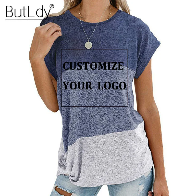 

Patchwork Women Tshirts Customize Your Own Logo Tops & Tees Disign DIY Printed Graphic T-shirt Summer 2019 Casual T Shirt Female