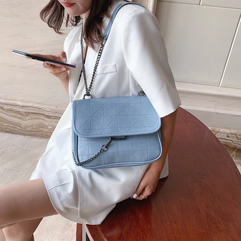 

New Black Single Women Shoulder Bag Oblique Span Chain Bag Luxury Handbags For Women 2020 PU Leather Rock Soft Messenger Bag Sac