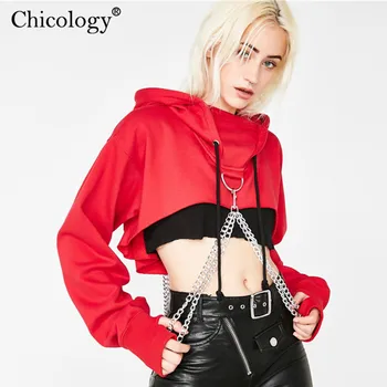 

Chicology hat chain punk streetwear hoodie long sleeve harajuku lady sweatshirt women kpop clothes 2019 autumn winter female top