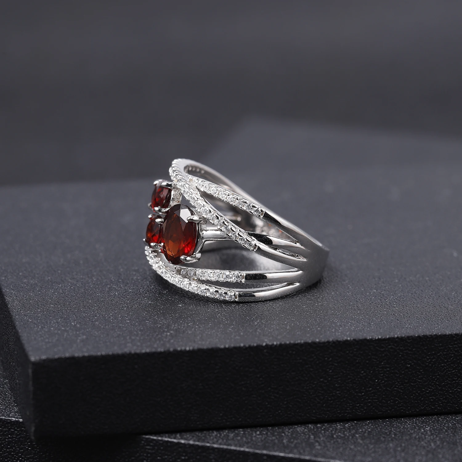 GEM'S BALLET, 1.87Ct, натуральный красный гранат, кольца на палец, 925 пробы, серебро, крест-накрест, ПАВЕ, драгоценный камень, кольцо для женщин, хорошее ювелирное изделие