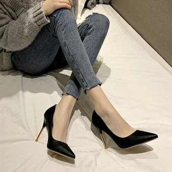 

Spring and autumn models pointed shallow mouth fine heel soft leather comfortable fairy style single shoes high heels Z485