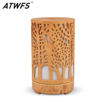 

ATWFS Wood Grain Aroma Humidifier Household Mini Aromatherapy Machine Intelligent Portable Colorful Night Light Atomizer