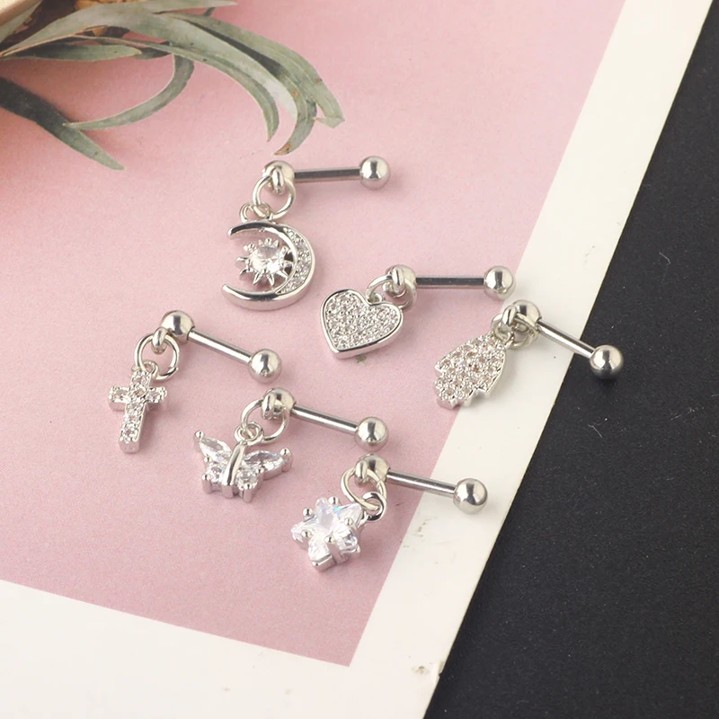 Stainless Steel Ear Piercing Stud Cz Star Butterfly Moon Cartilage Helix Conch Screw Back Earring For Woman dangle Wholesales