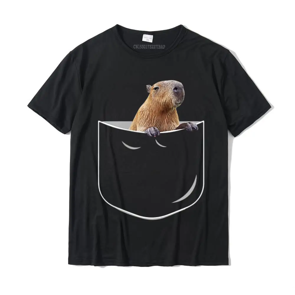 Classic T-Shirt Short Sleeve Custom Latest Men Summer Tops Shirt Custom Tops Shirt Crew Neck 100% Cotton Fabric Pocket Capybara Shirt Funny Capybara In Pocket Gift Tshirt__30275 black