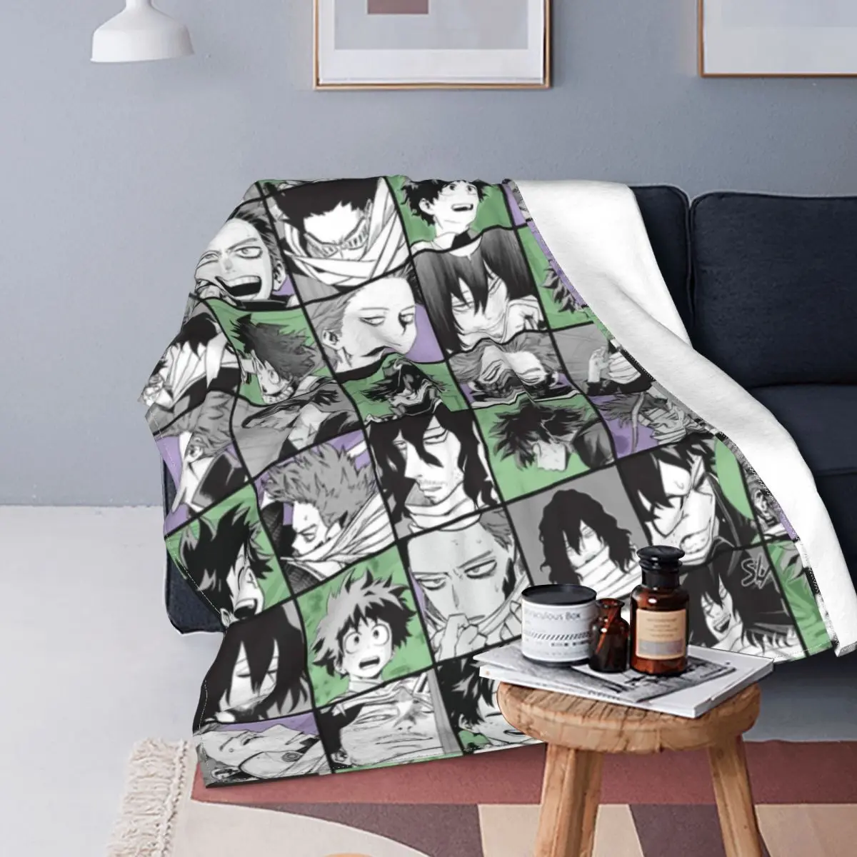 

Boku No My Hero Academia Collage Blanket Plaid Anime Hawks Midoriya Izuku Flannel Funny Warm Throw Blanket for Bedding Lounge