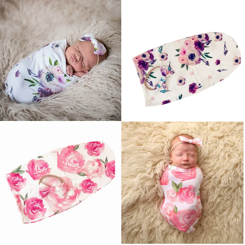 Пеленальное Одеяло для сна для новорожденных от 0 до 2 месяцев+ повязка на голову с бантом комплект из 2 предметов, реквизит для фотосъемки младенцев