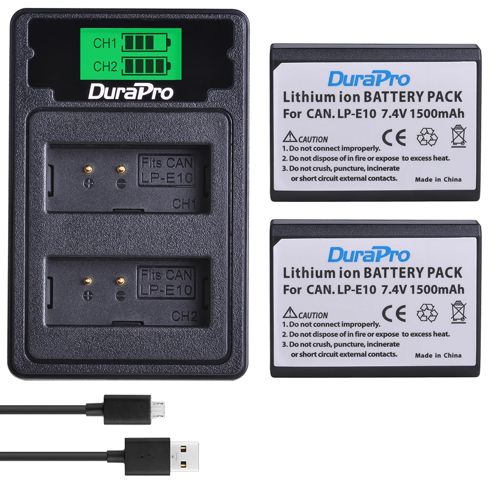 1500mAh LP-E10 LP E10 LPE10 Battery with Charger for Canon EOS 1300D, EOS 1100D, EOS 1200D, Rebel T5, Rebel T6, Rebel T3