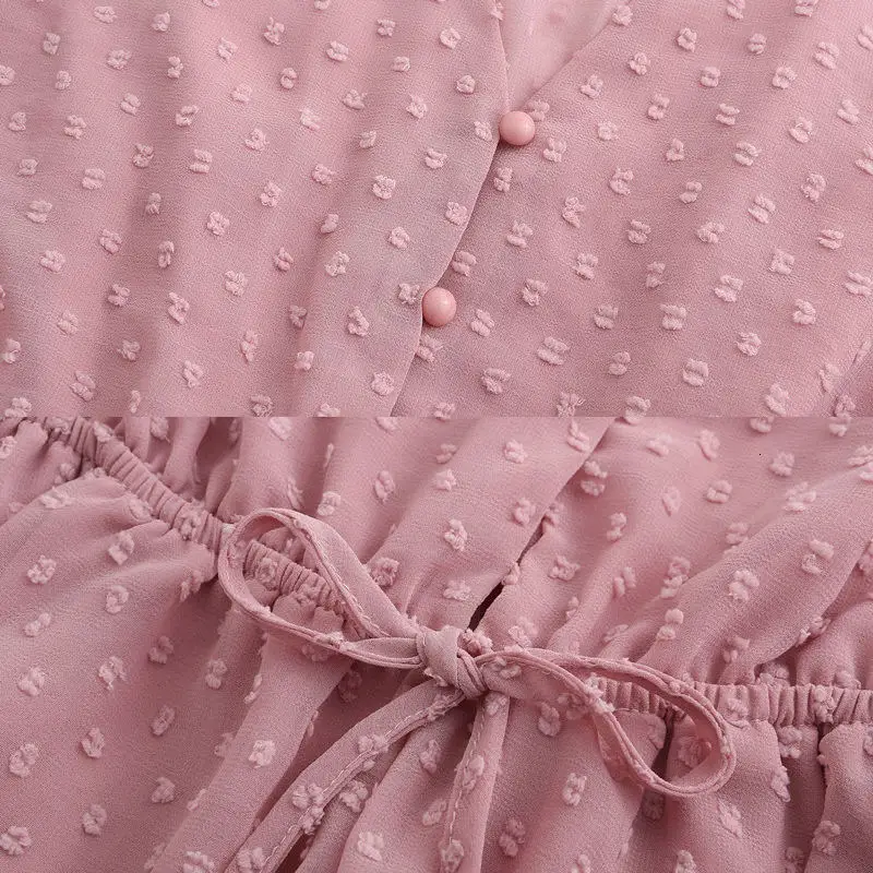 Летний богемный сексуальный прозрачный пляжный комбинезон, розовый короткий комбинезон в горошек, женский комбинезон с длинным рукавом