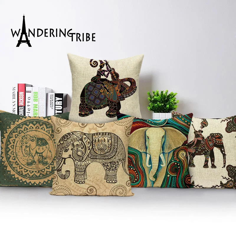 An Embroidered Ethnic Indian Elephant USA Pillow Cases Cushion Cover