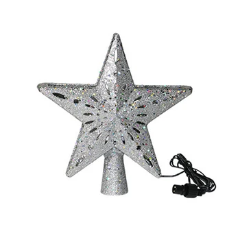 

3D Hollow Gold/Sliver Star Topper Projection Light with Built-in Rotating LED Ball for Christmas Tree Decoration 25.5x10x27.6cm