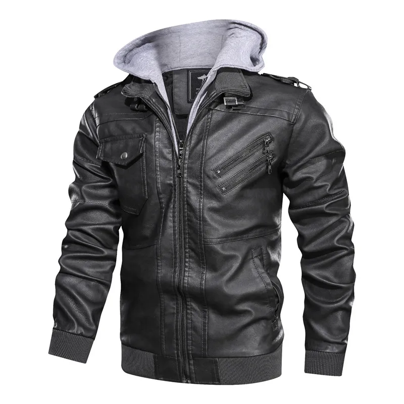 Men's Real Leather Jacket Men Motorcycle Removable Hood winter coat Men Warm Genuine Leather Jackets